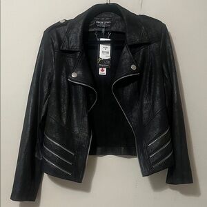 Frank Lyman Design Black Leather Jacket with Silver Details